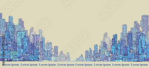 City panorama, hand drawn cityscape, drawing architecture illustration