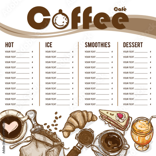 menu coffee shop restaurant template design hand drawing graphic