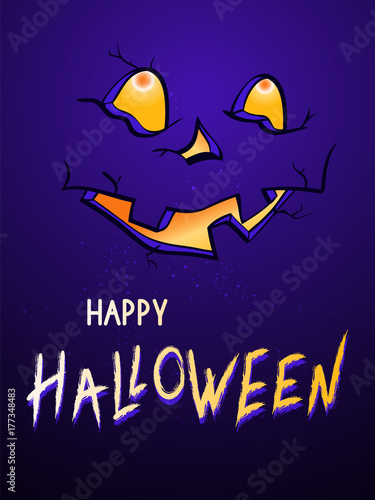 Vector illustration with face of the pumpkin head on the night background with text .
