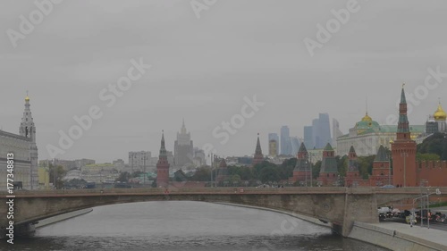 Sunny summer day moscow river bay kremlin panorama