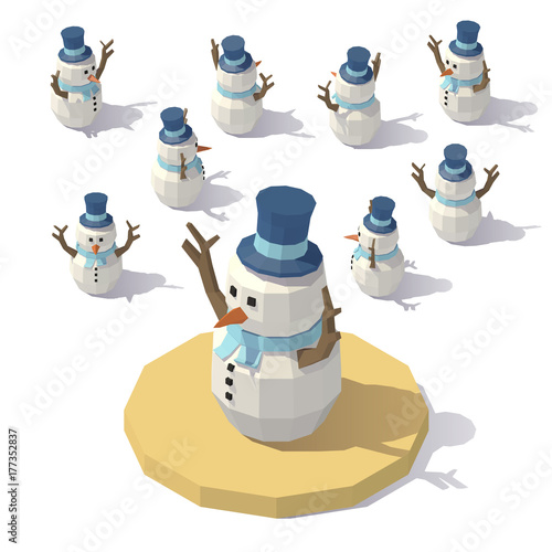 Low poly Christmas snowman