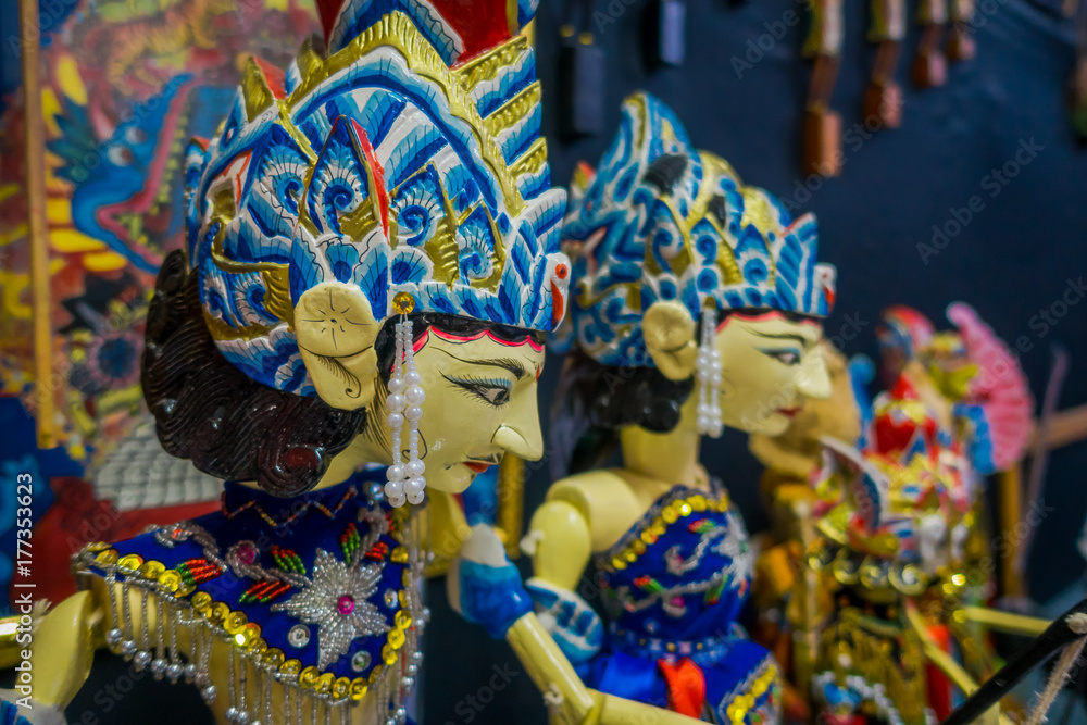 JAKARTA, INDONESIA: Traditional indonesian handmade sculptures, colorful and dramatic designs, popular amongst tourists