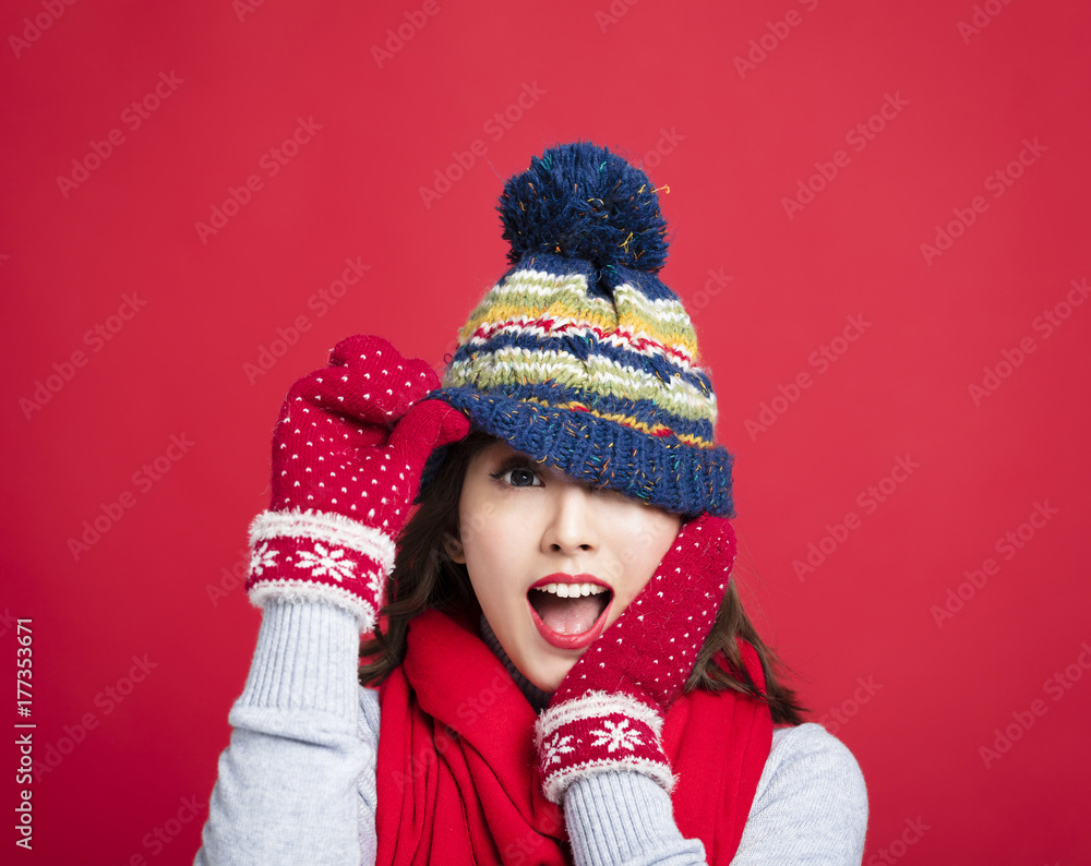 Happy Young Beautiful Woman in winter clothes . Happy Young Beautiful Woman in winter clothes .