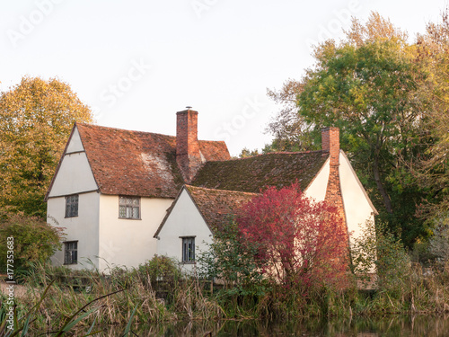 willy lotts cottage at flatford mill in suffolk in autumn up close photo