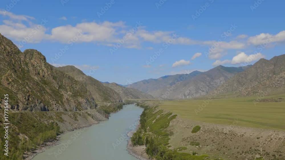 Waves, spray and foam, river Katun in Altai mountains. Siberia, Russia.