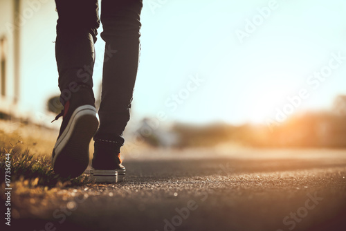 Close up of girl shoes walking