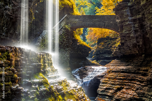 Watkins Glen State Park waterfall canyon in Upstate New York © mandritoiu