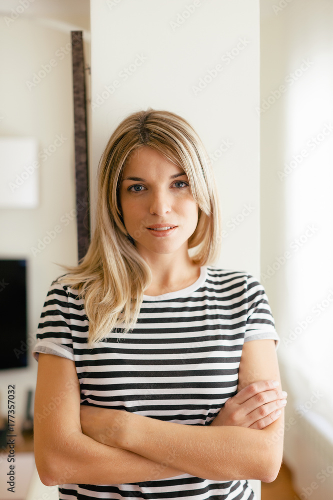 Portrait of young beautiful woman at home. Portrait of young beautiful woman at home.