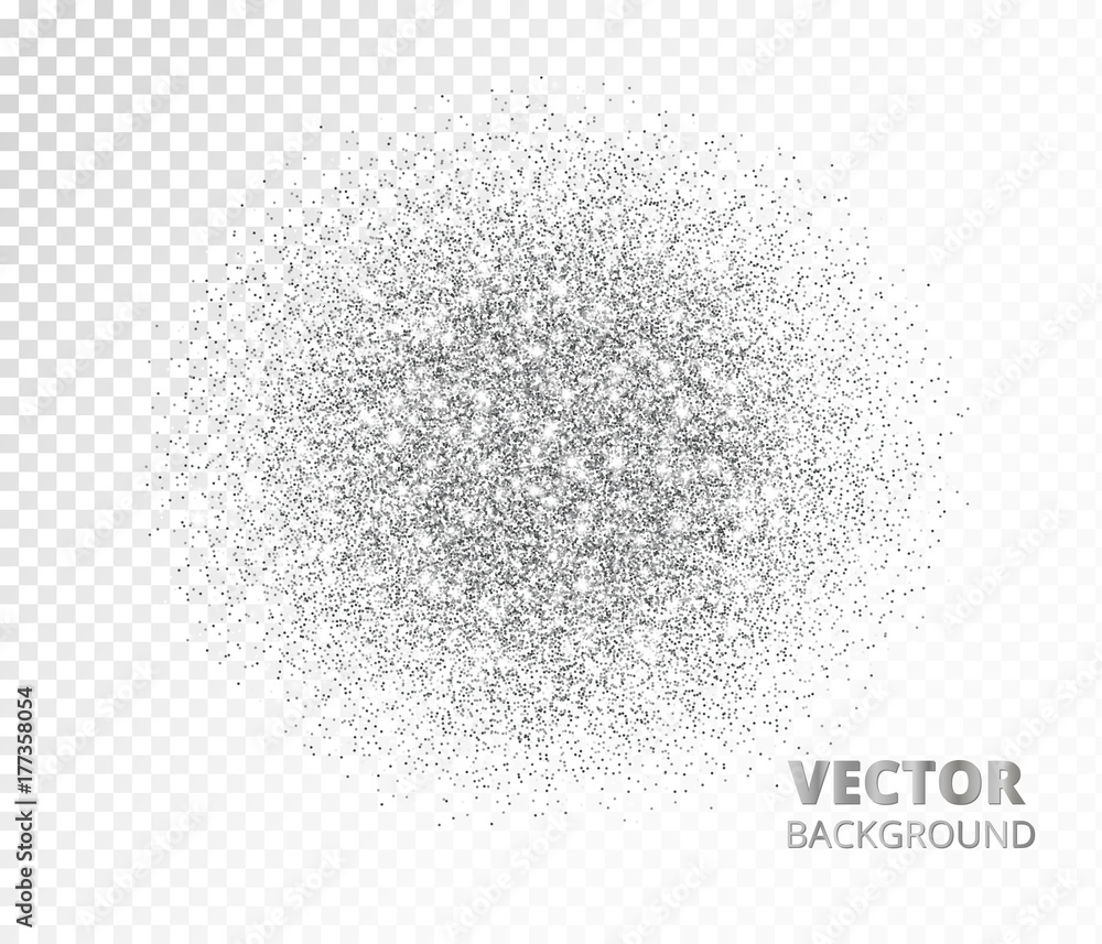 Sparkling circle, silver glitter explosion. Vector dust, diamonds, snow