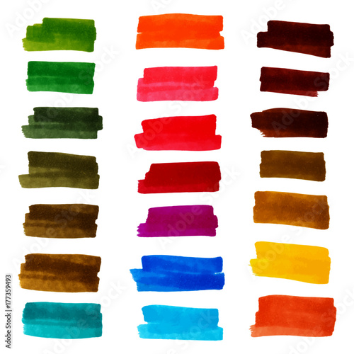 Color stripes drawn with markers. Stylish elements for design. Vector brushes marker stroke bright color.