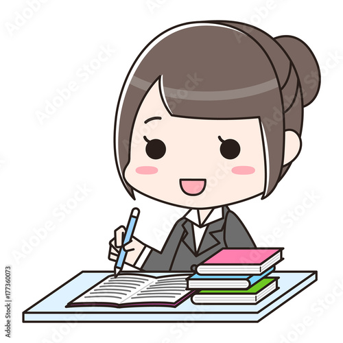 資格や入社試験などの勉強をする女性　笑顔