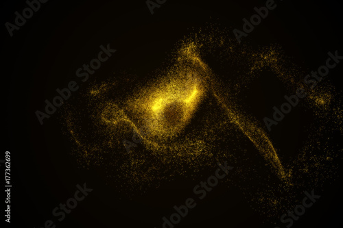 Abstract background made of yellow glowing particles in shape of an eye