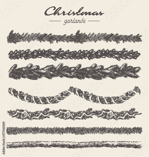 Set hand drawn Christmas garlands elements vector
