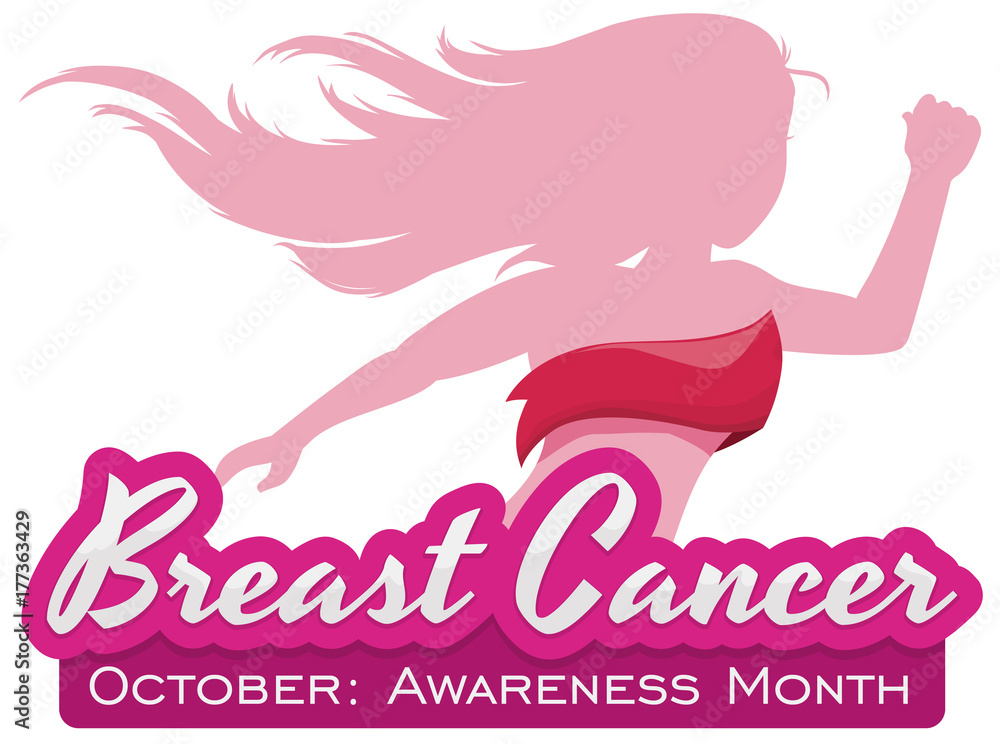 Woman Silhouette with Ribbon Promoting Breast Cancer Awareness Month, Vector Illustration Woman Silhouette with Ribbon Promoting Breast Cancer Awareness Month, Vector Illustration