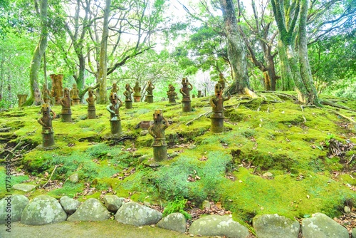 Ancient Japanese Burial Statues at Haniwa Garden photo