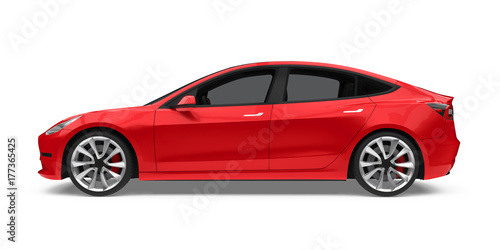 Red Sedan Car Isolated