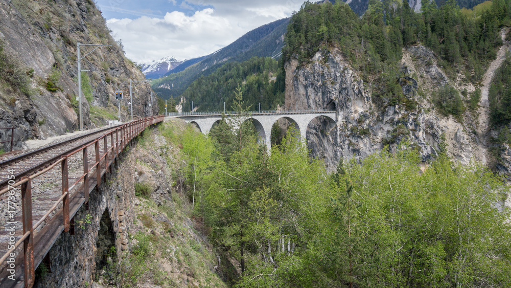 Glacier train on landwasser Viaduct bridge, Switzerland