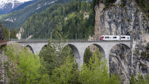 Glacier train on landwasser Viaduct bridge, Switzerland