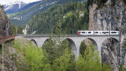 Glacier train on landwasser Viaduct bridge, Switzerland