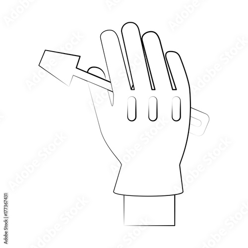 screwdriver tool held by hand with glove icon image vector illustration design  black sketch line