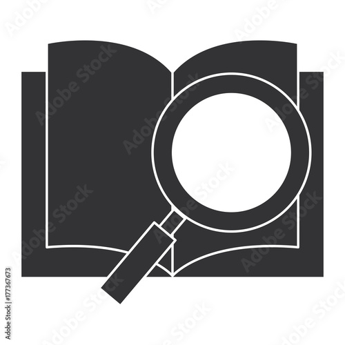 text book school with magnifying glass