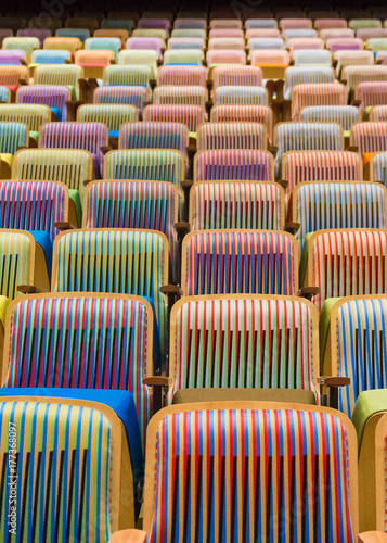 Seats Inside the headquater theater of EL SISTEMA in Caracas, designed by the Artist Cruz Diez photo