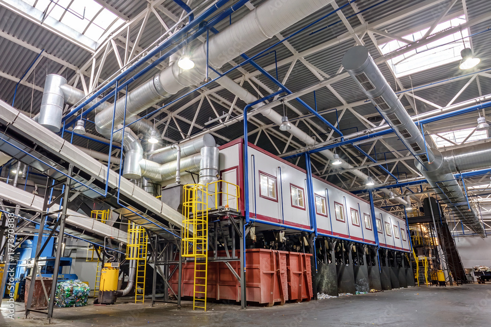 Modern waste recycling processing plant. Separate garbage collection. Recycling and storage of waste for further disposal. Modern waste recycling processing plant. Separate garbage collection. Recycling and storage of waste for further disposal.