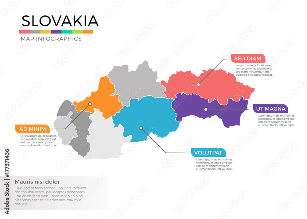 Slovakia map infographics vector template with regions and pointer marks Slovakia map infographics vector template with regions and pointer marks