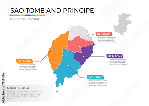 Sao Tome and Principe map infographics vector template with regions and pointer marks