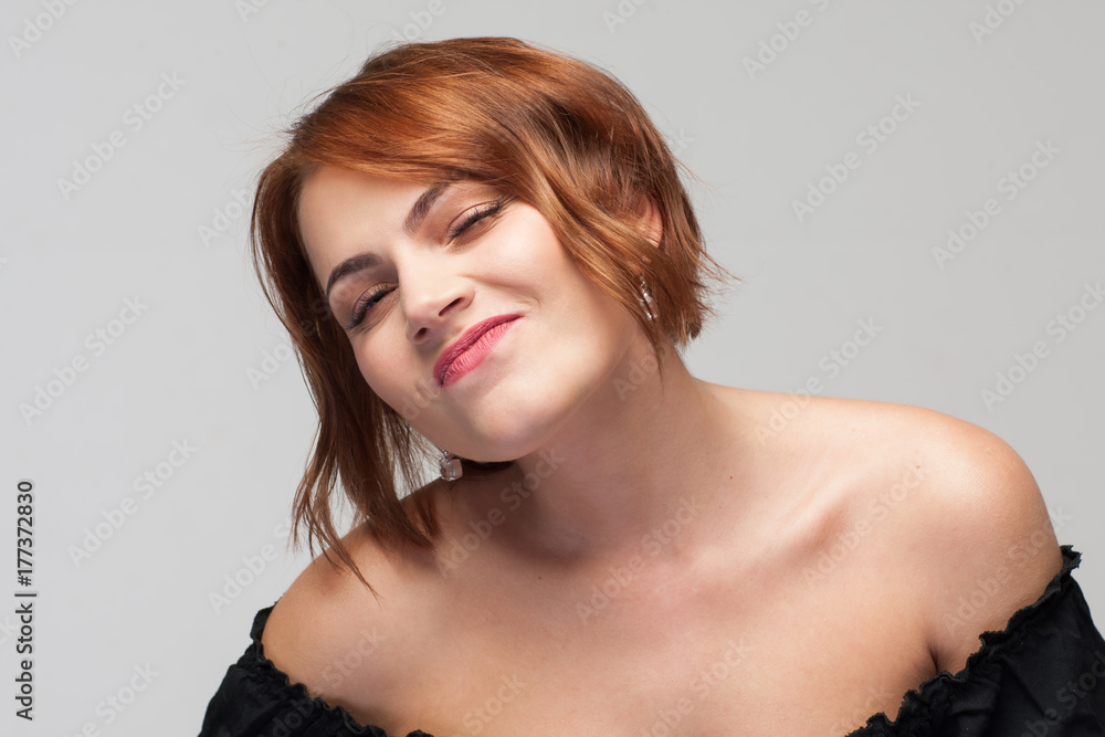 Contempt for life. Overconfident woman. Contemptuous attitude for partner, self-confident young female on grey background closeup Contempt for life. Overconfident woman. Contemptuous attitude for partner, self-confident young female on grey background closeup