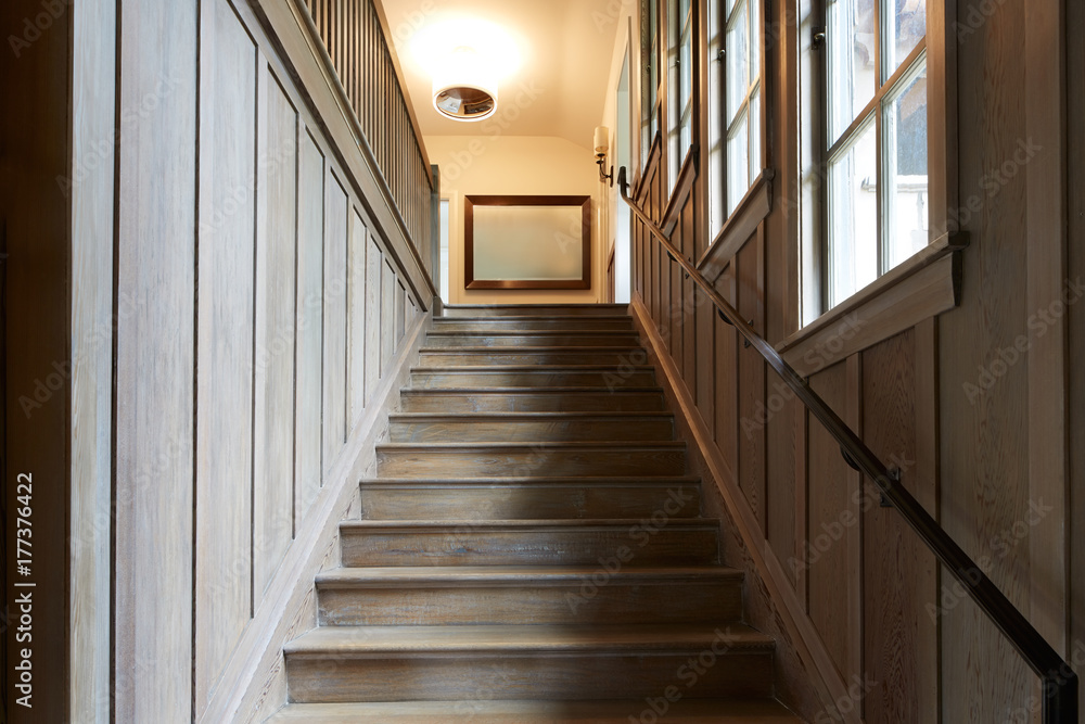 Wood staircase in luxury home Wood staircase in luxury home