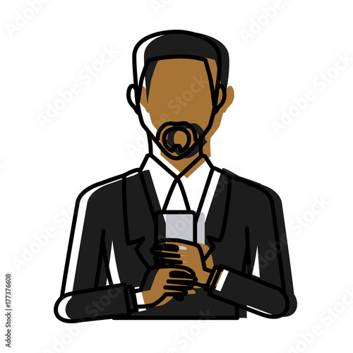 Businessman with smartphone icon vector illustration graphic design