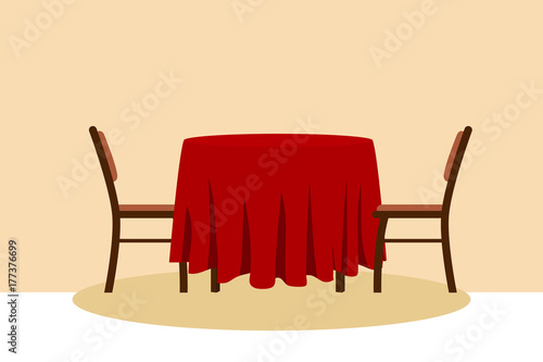 Table with chair. Vector illustration table for festive holiday romantic dinner. Flat style.