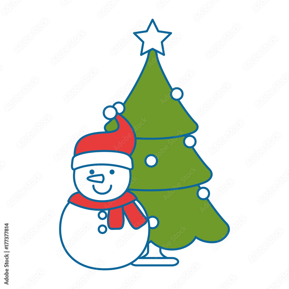 merry christmas pine tree with snowman character vector illustration design merry christmas pine tree with snowman character vector illustration design