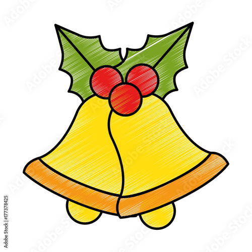 merry christmas bell decorative with bow vector illustration design