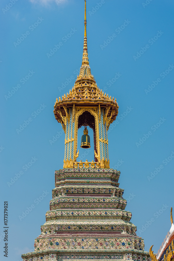 Belfry in the  the famous Buddhist temple Wat Phra Kaeo in Bangkok. The Wat Phra Kaew, commonly known in English as the Temple of the Emerald Buddha and officially as Wat Phra Si Rattana Satsadaram