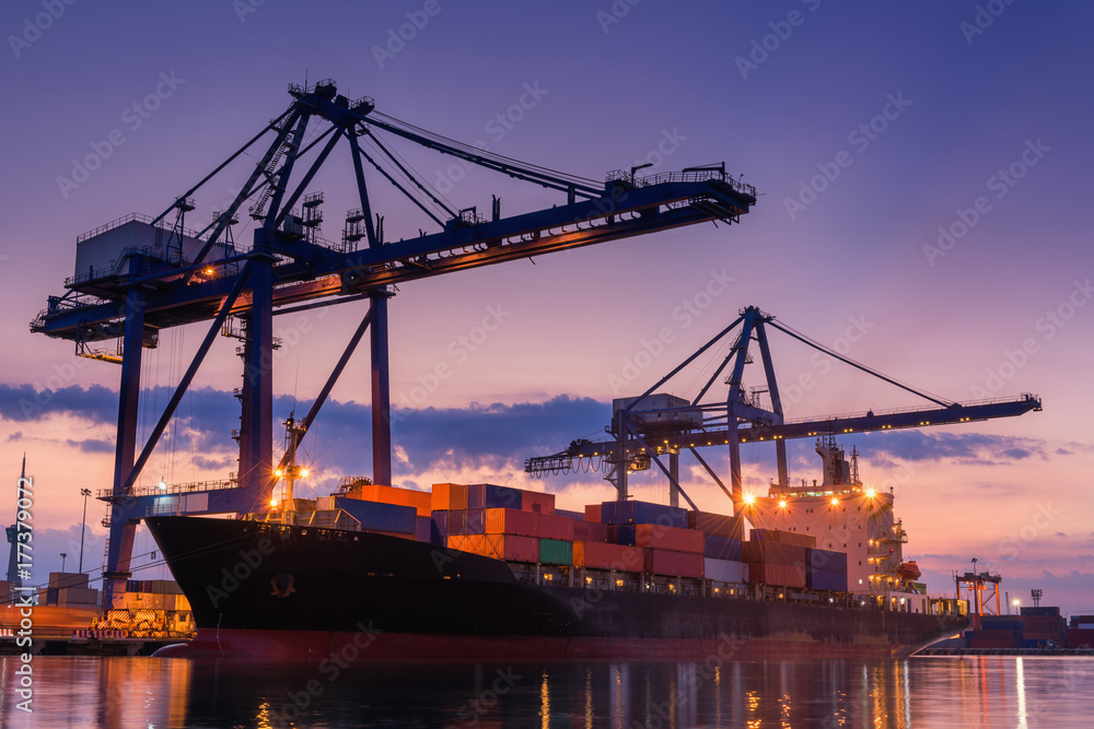 Terminal container loading at twilight, Cargo and shipping, Logistics yard