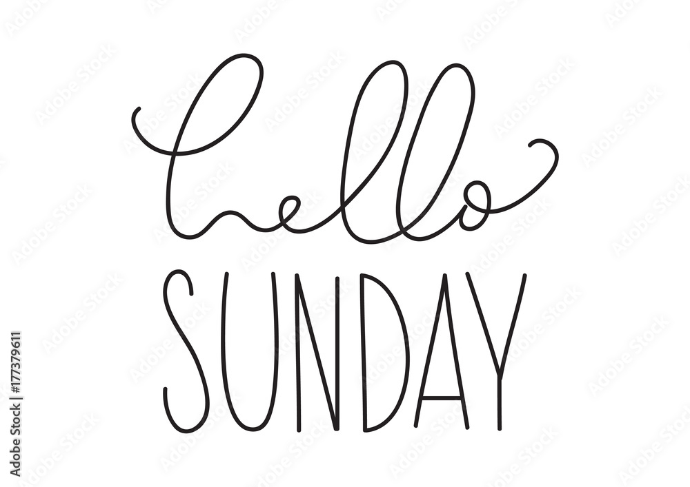 Hand Lettering Hello Sunday on White Background. Hand Lettering. Modern