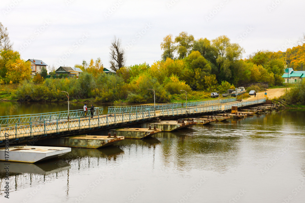 Ponton bridge over the Klyazma River. Gorokhovets, Vladimir oblast, Russia