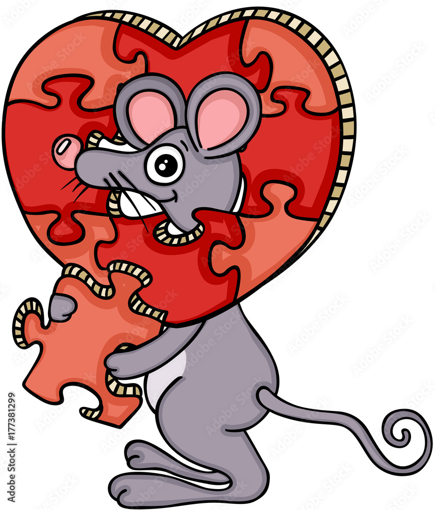 Obraz premium Mouse with heart shaped puzzle 