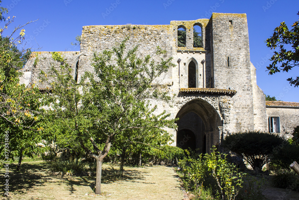 Obraz premium The Abbaye Sainte-Marie de Villelongue, a former Benedictine abbey in Saint-Martin-le-Vieil, Southern France