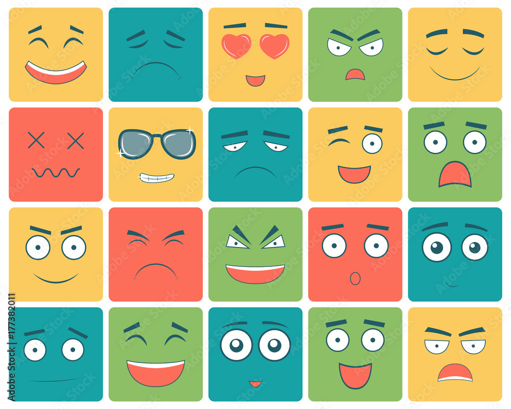 Emoticons set, emoji isolated on white background. Emoticon for web site, chat, sms. Vector Emoticons set, emoji isolated on white background. Emoticon for web site, chat, sms. Vector