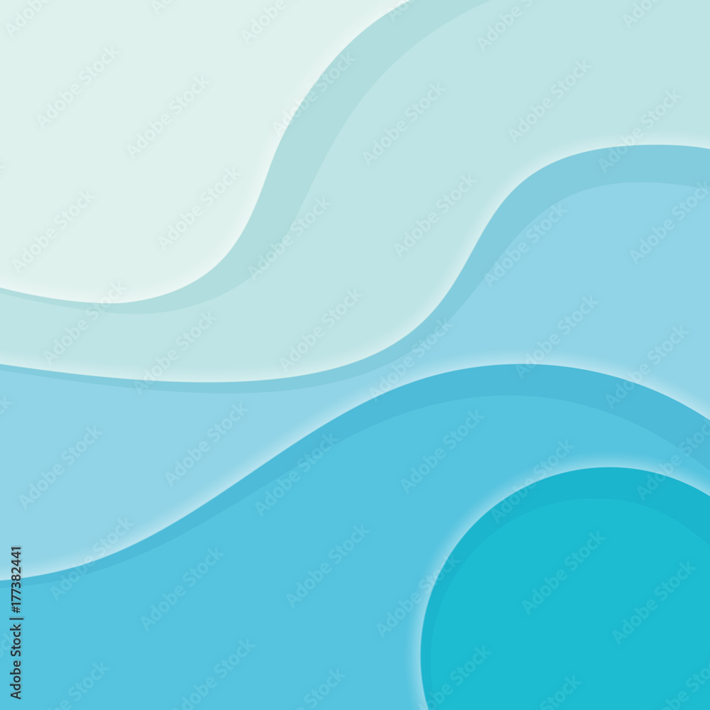 Abstract Vector Blue Background of Curved Lines or Layered Shapes with Shadows