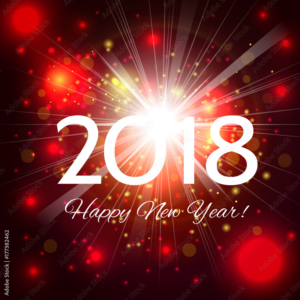 Beautiful red fireworks with greetings Happy New Year 2018! Beautiful red fireworks with greetings Happy New Year 2018!