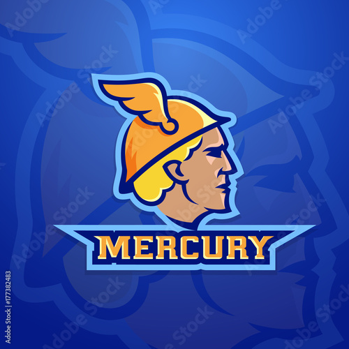 Mercury Abstract Vector Team Logo, Emblem or Sign. Ancient Roman Mythology Trade God. Sport Logotype Style Concept.