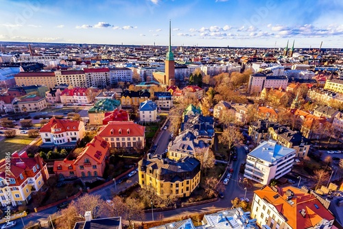 AERIAL COLORFUL VIEW OF HELSINKI CITY ( DRONE)