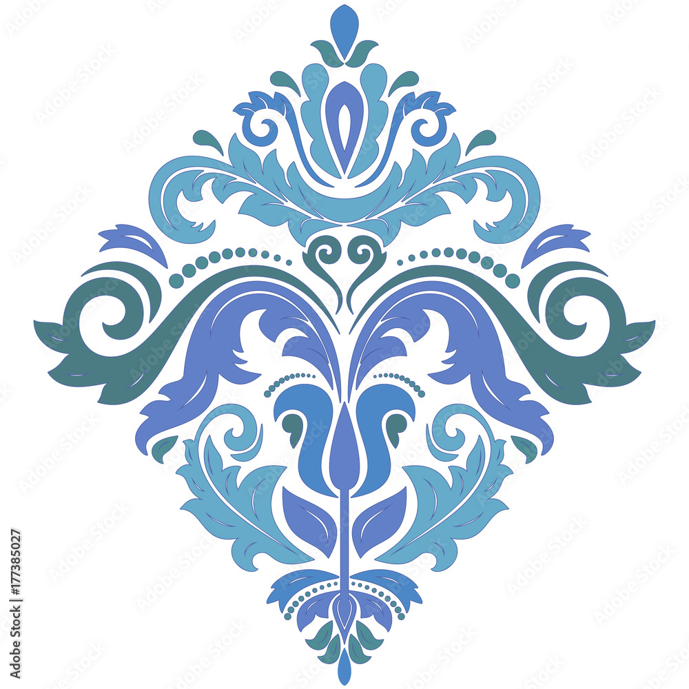 Elegant blue square ornament in classic style. Abstract traditional pattern with oriental elements, Classic vintage pattern