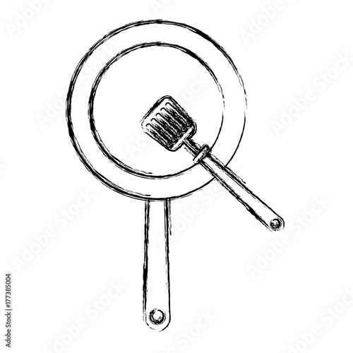 Skillet and turner kitchen utensils icon vector illustration graphic design
