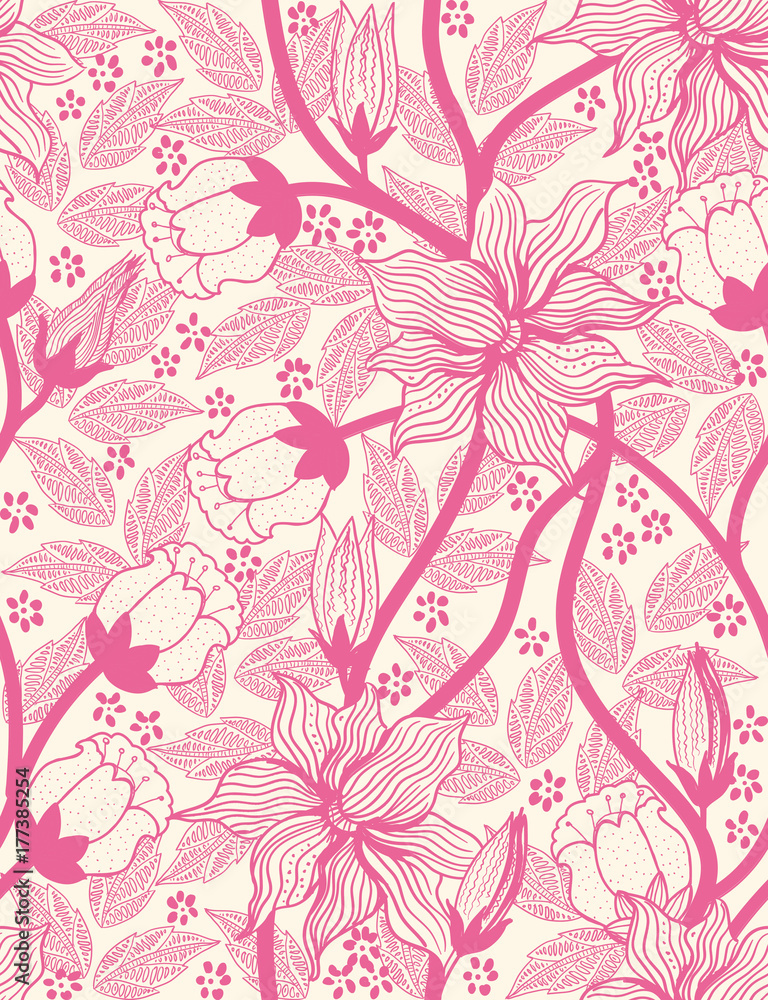Floral seamless pattern. Sample for fabric, wrapping and paper. Decorative background.