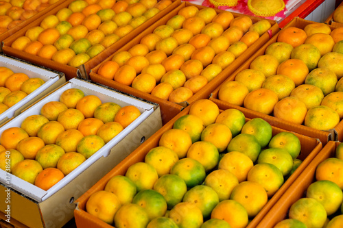 Fresh tangerines in a street market